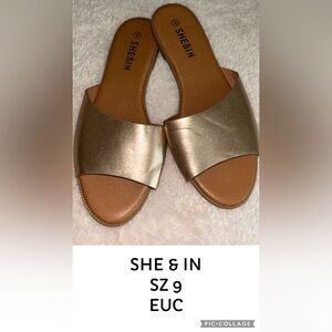 SHE&IN Gold Metallic Slide Sandals Sz 9